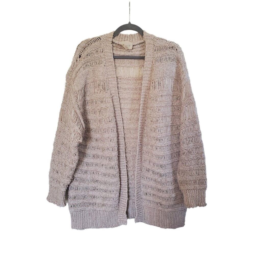 Moon River Oversized Cream Chunky Looseknit Open Boho Sweater Cardigan Sz Small